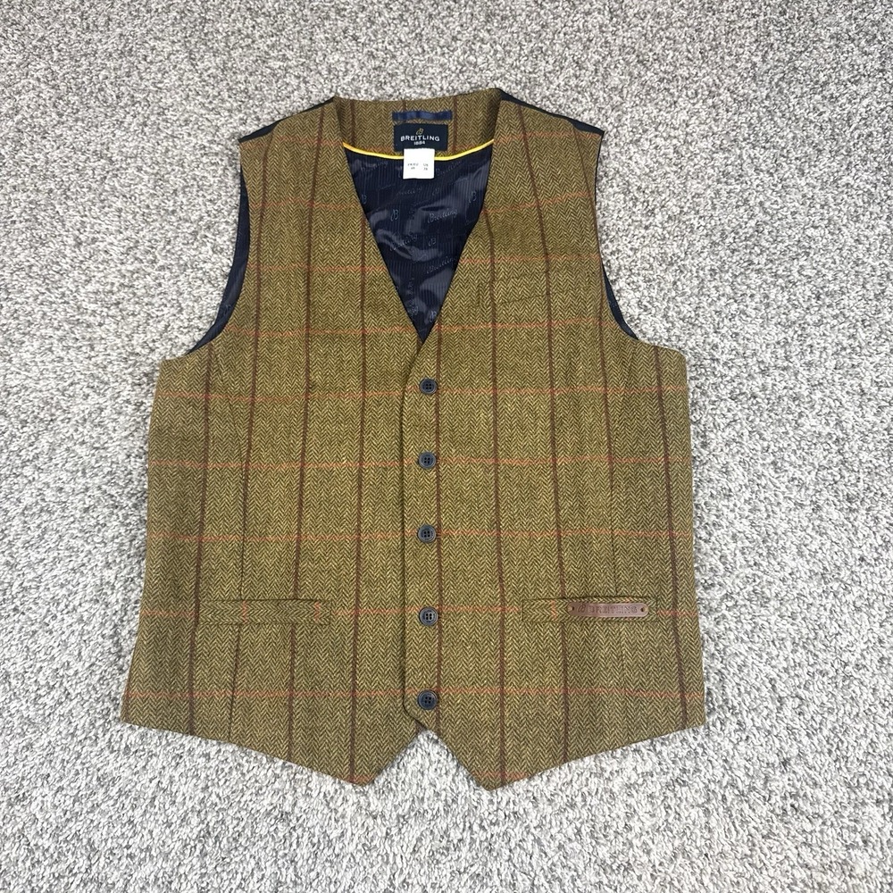 Breitling 1884 Herringbone Tweed Wool Waistcoat Vest Mens US 38 EU 48 Shooting